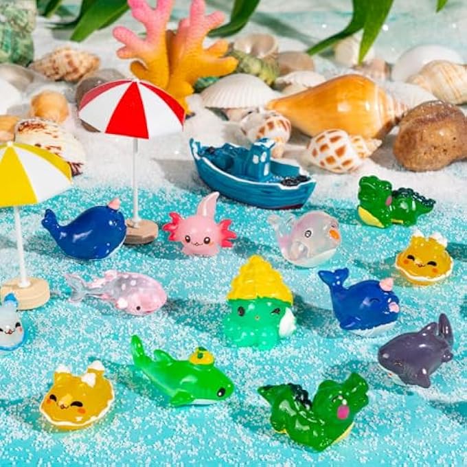 MINI OCEAN ANIMAL FIGURES, 30PCS RESIN SEA CREATURES, 15 MARINE ANIMAL SHAPES INCLUDING DOLPHIN, OCTOPUS, SHARK, WHALE, TURTLE FOR DIY CRAFTS, MICRO LANDSCAPE, DESK DECOR, PARTY AND HOME DECORATION - Image 4